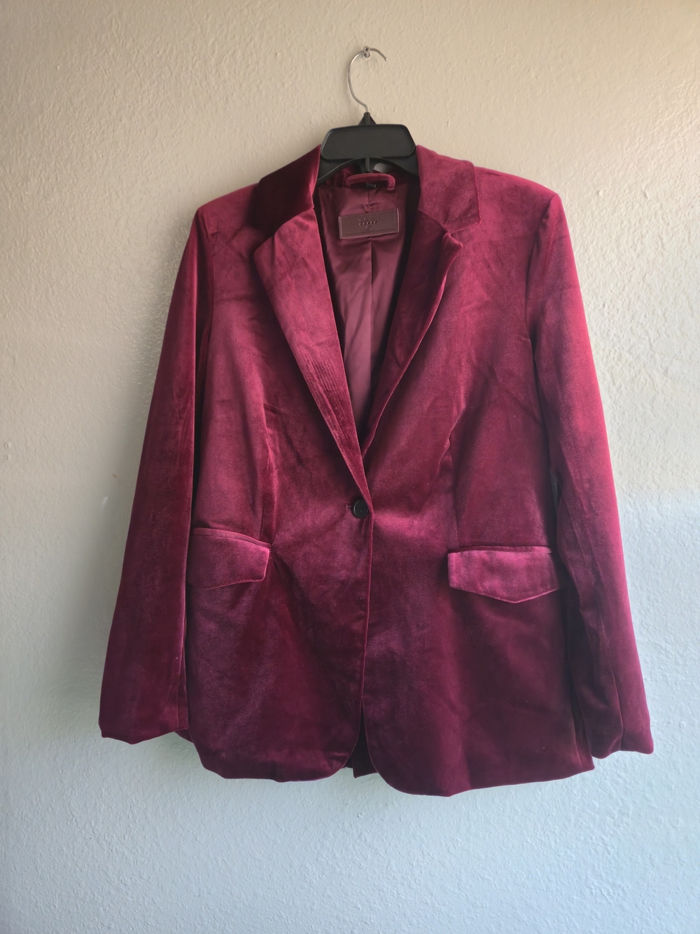Blank NYC Velvet Single-Button Blazer in Deep Berry